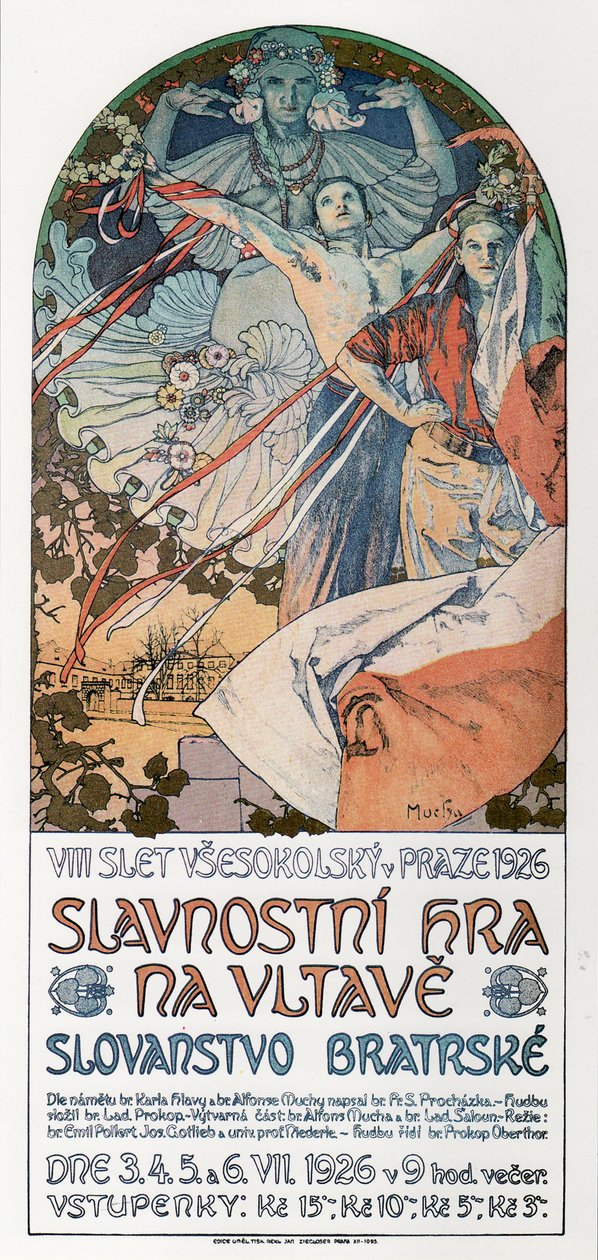 8. Sokol-festivalen i Praha-plakat, 1925 av Alphonse Mucha