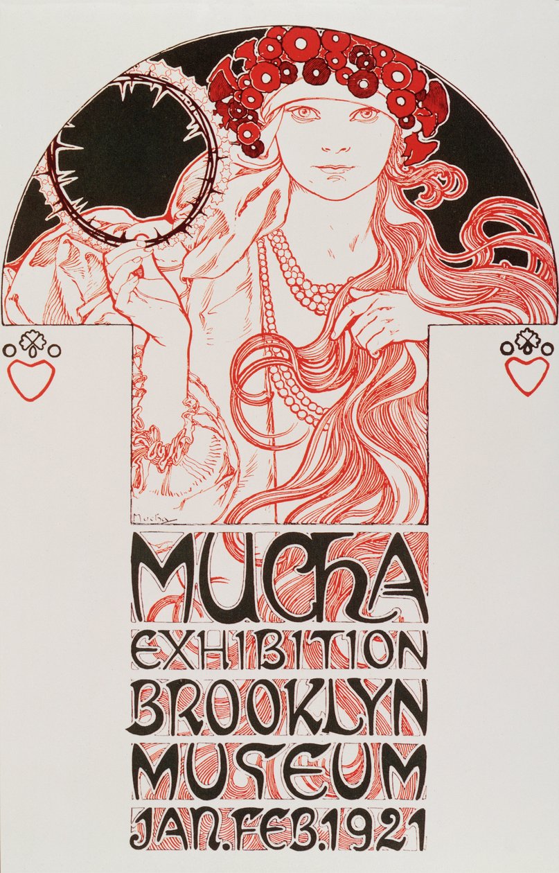 Reklameplakat av Alphonse Mucha (1860-1939) for "Mucha Exhibition, Brooklyn Museum", 1921 - Reklameplakat av Alphonse Mucha for Mucha-utstillingen på Brooklyn museum i New York, 1921 Dim av Alphonse Mucha