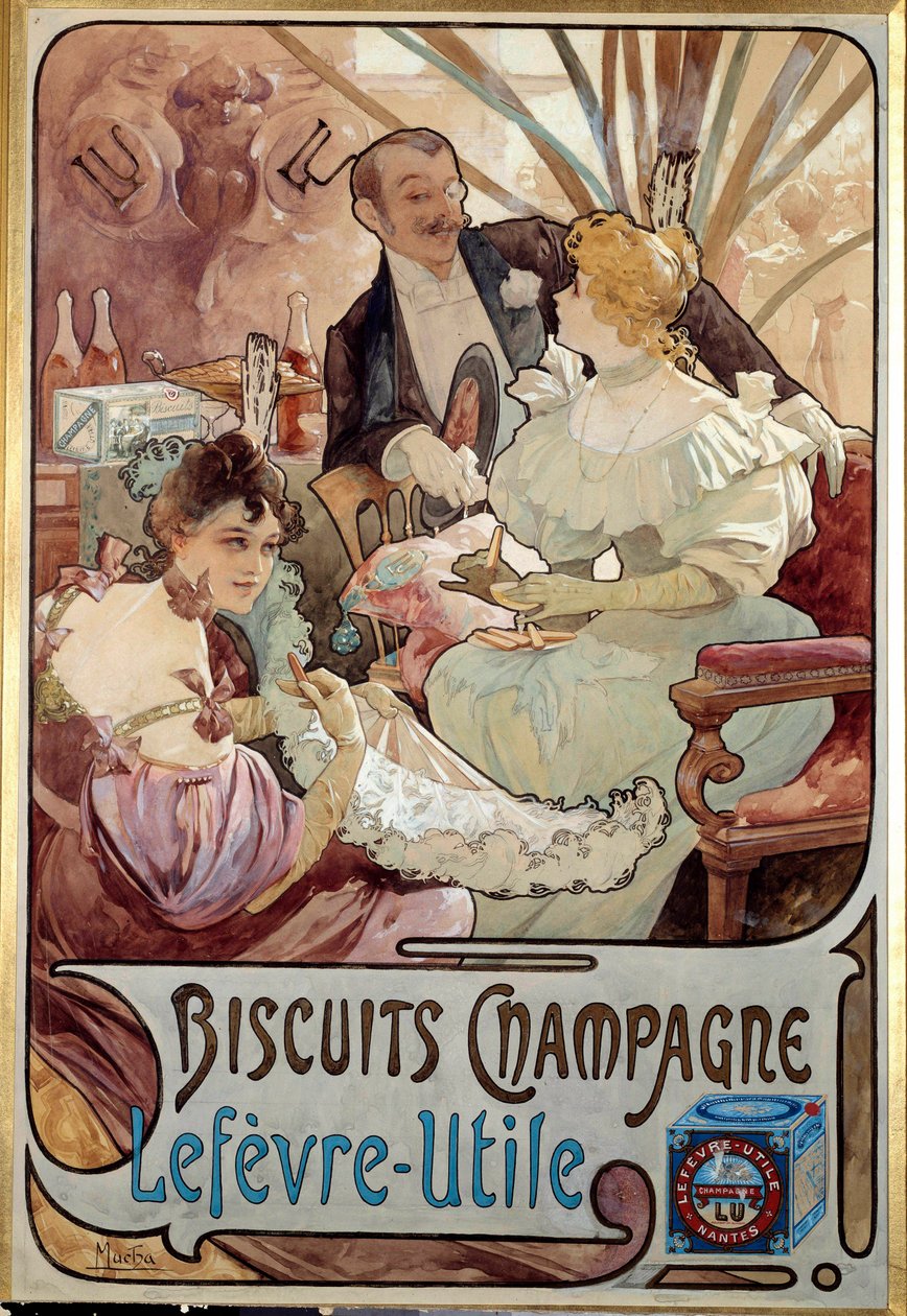 Art Nouveau: reklameplakat for kjeks Champagne produsert av Lefevre Utile, av Alphonse Mucha (1860-1939) 1897 - Art Nouveau: reklameplakat for kjeks Champagne produsert av Lefevre-Utile, av Alphonse Mucha (1860-1939) 1897 av Alphonse Mucha