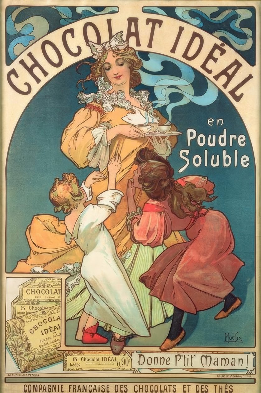 Ideell sjokoladeløselig pulver av Alphonse Mucha