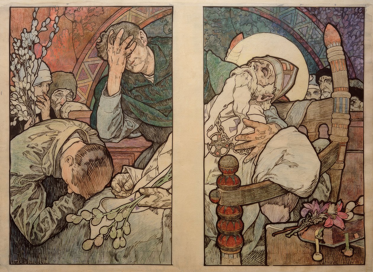 Vinduet til St. Vitus i Praha, papp 1931 av Alphonse Mucha