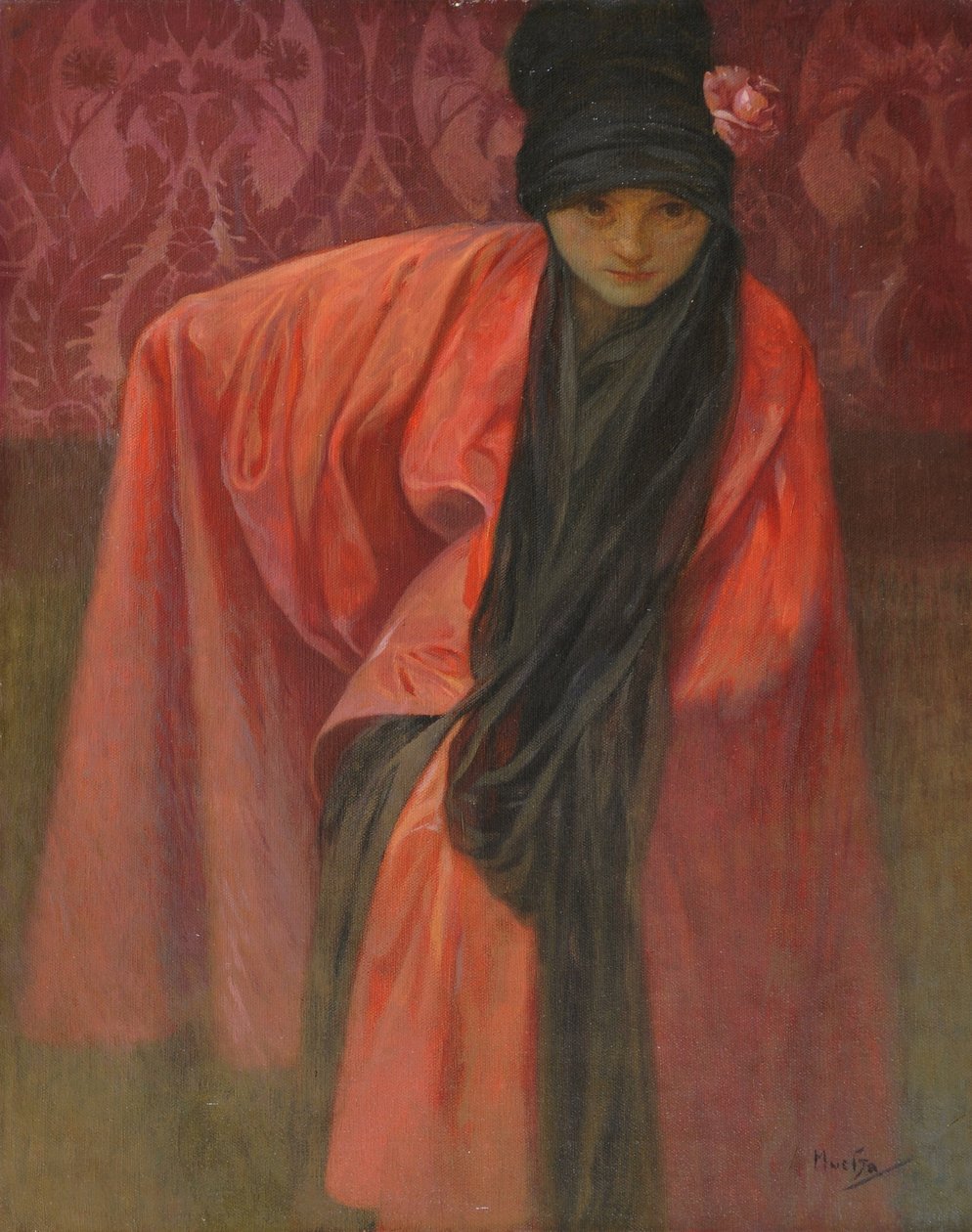 Jente i rødt, ca. 1914 av Alphonse Mucha