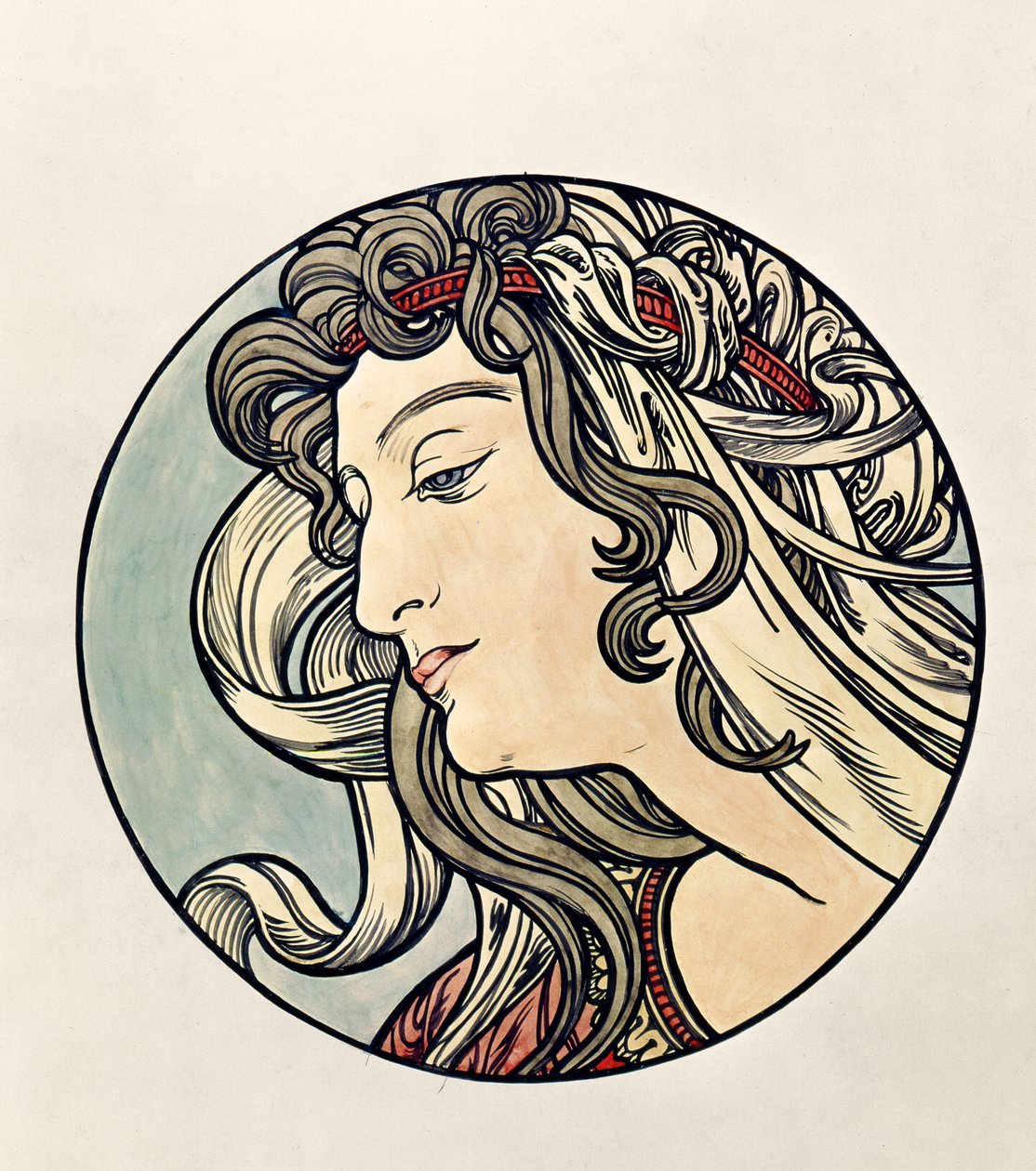 Hodet til en kvinne av Alphonse Mucha