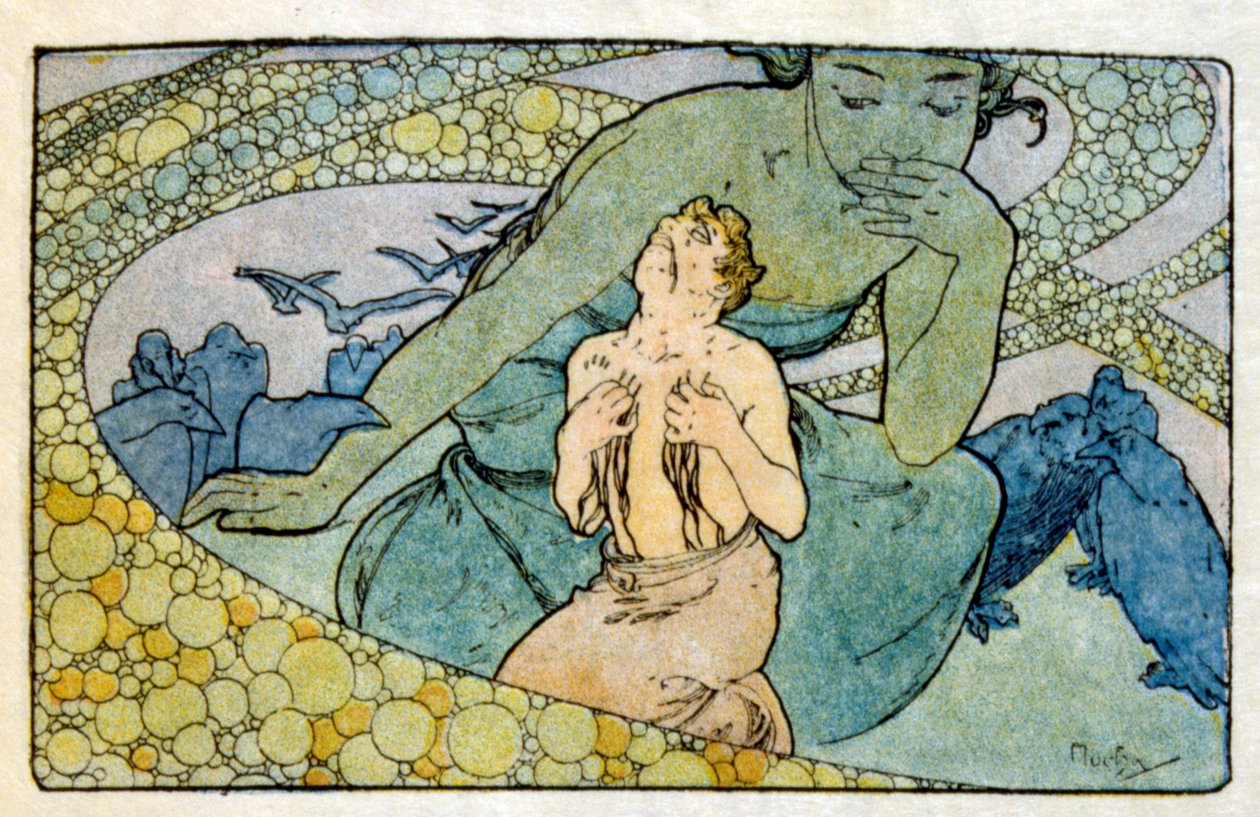 Illustrasjon av Alphonse Mucha fra "Clio" et verk av den franske forfatteren Anatole France. 1900. Mucha (1860 – 1939). var en tsjekkisk jugendmaler av Alphonse Mucha