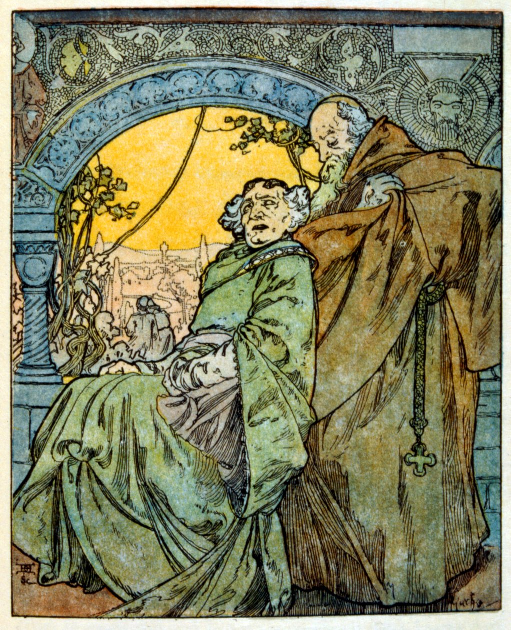 Illustrasjon av Alphonse Mucha fra "Clio" et verk av den franske forfatteren Anatole France. 1900. Mucha (1860 – 1939). var en tsjekkisk jugendmaler av Alphonse Mucha