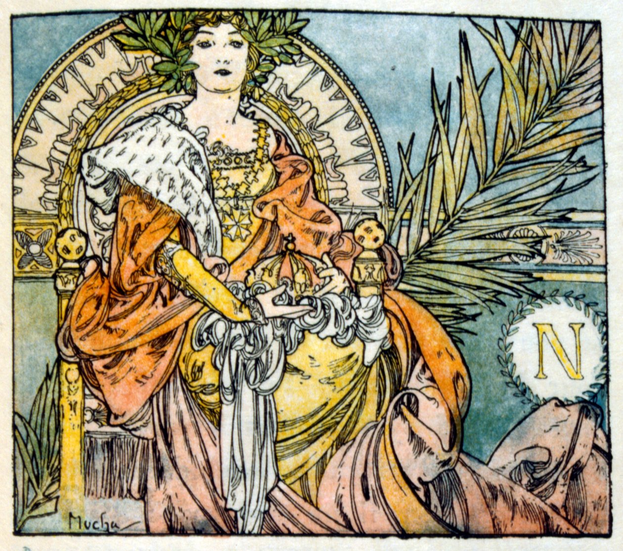 Illustrasjon av Alphonse Mucha fra "Clio" et verk av den franske forfatteren Anatole France. 1900. Mucha (1860 – 1939). var en tsjekkisk jugendmaler av Alphonse Mucha