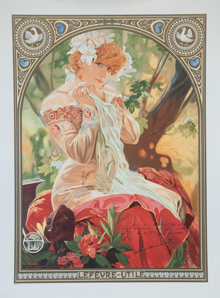 Plakat for Lefevre-Utile. Sarah Bernhardt i rollen som Melissinde i La Princesse Lointaine. av Alphonse Mucha
