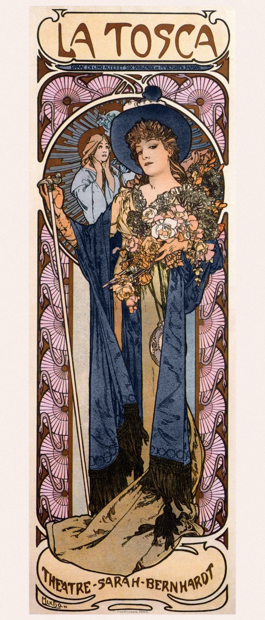 Plakat for Tosca med Sarah Bernhardt, 1899 av Alphonse Mucha