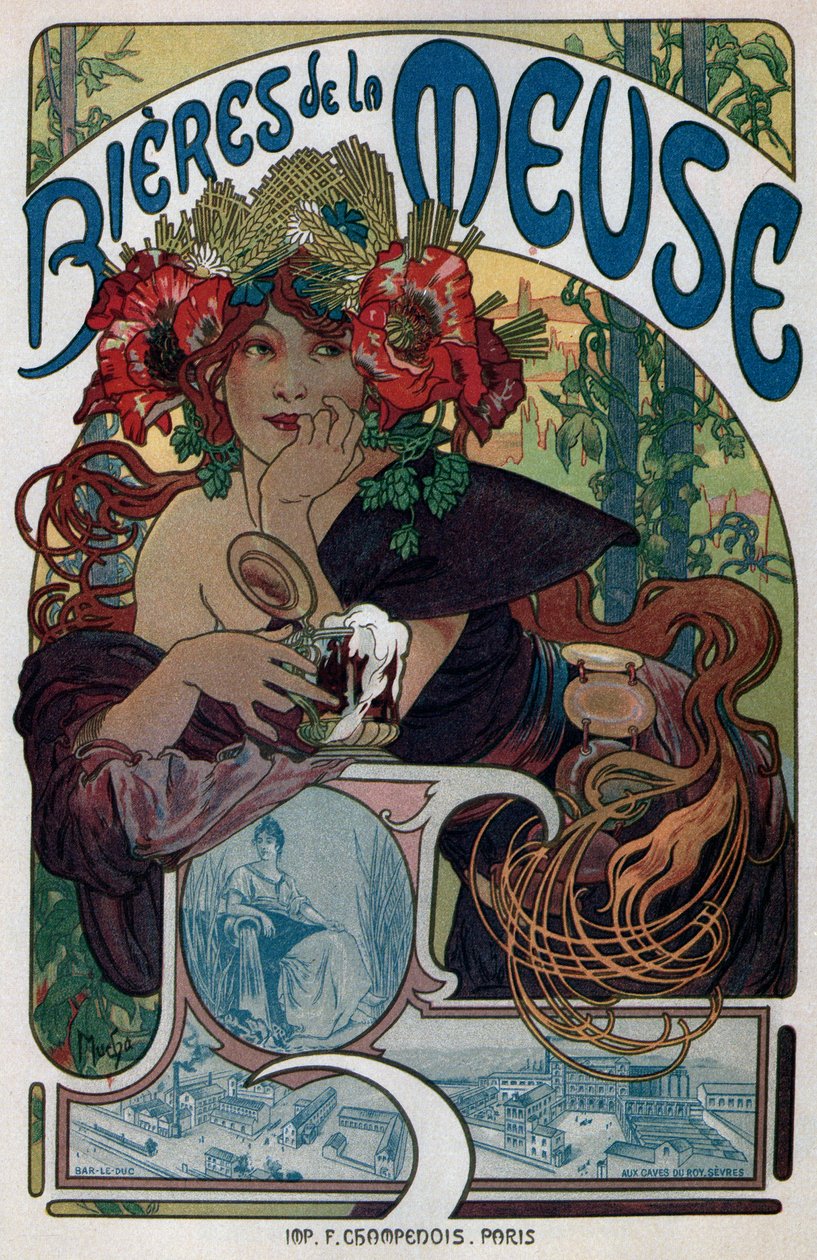 Plakat for Meuse-ølene, 1897 av Alphonse Mucha