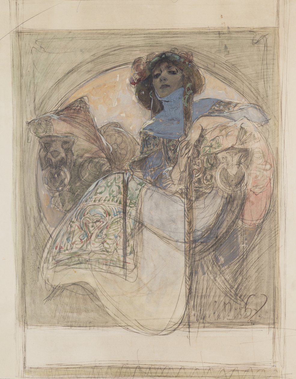 Sittende kvinne – studie for en plakat, 1897 av Alphonse Mucha