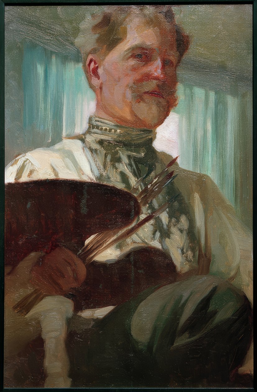 Selvportrett med palett av Alphonse Mucha