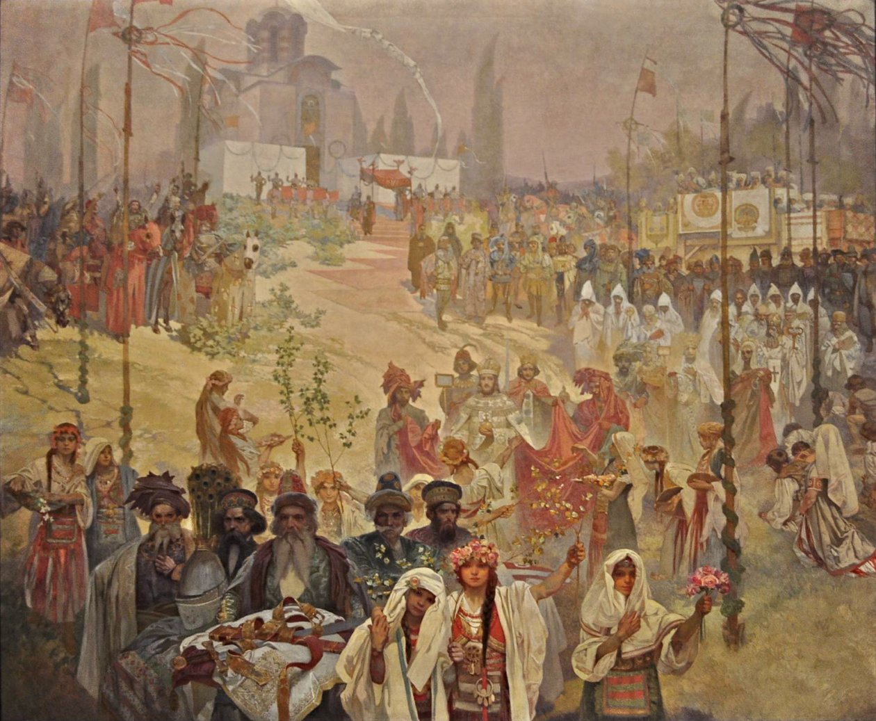 Kroningen av den serbiske tsaren Stefan Dusan som østromersk keiser Syklusen Det slaviske epos av Alphonse Mucha