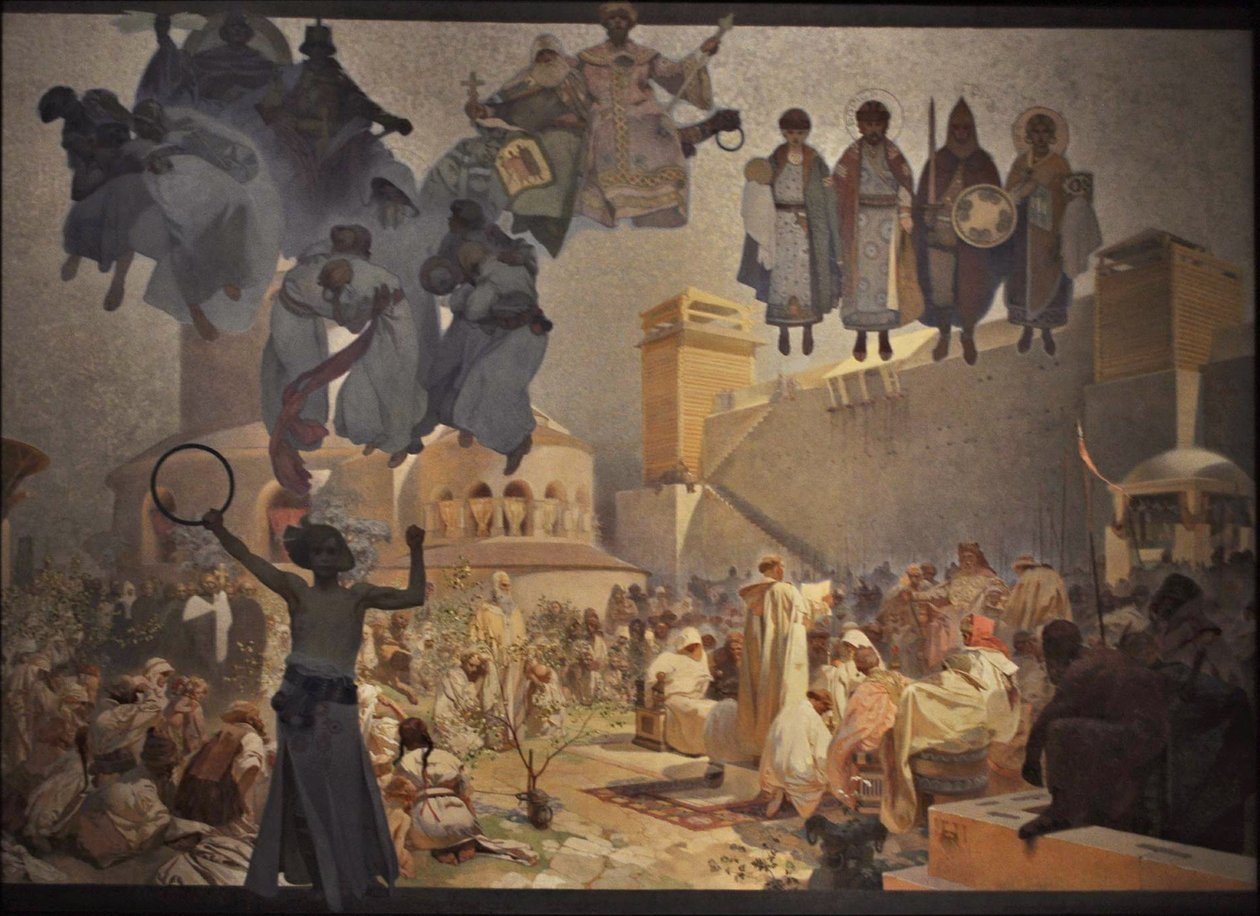 Innføringen av den slaviske liturgien Syklusen Det slaviske epos av Alphonse Mucha