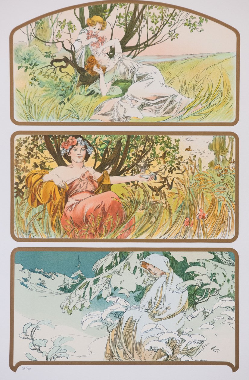 Tre årstider, ca. 1898. av Alphonse Mucha