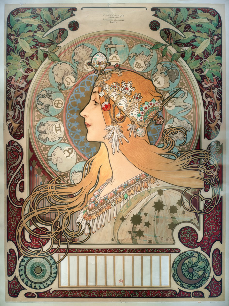 Zodiac kalender av Alphonse Mucha