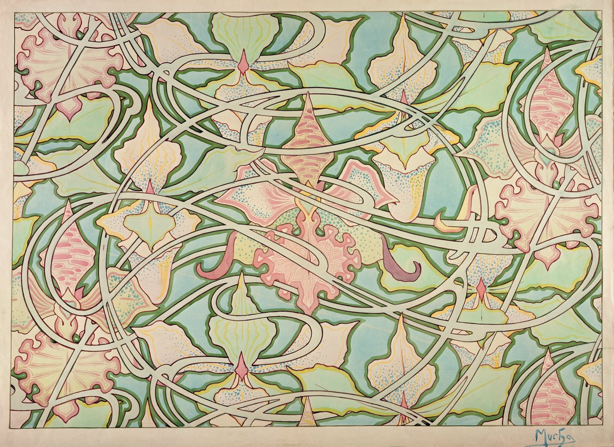 Tapetdesign (grafitt og wc på papir) av Alphonse Mucha