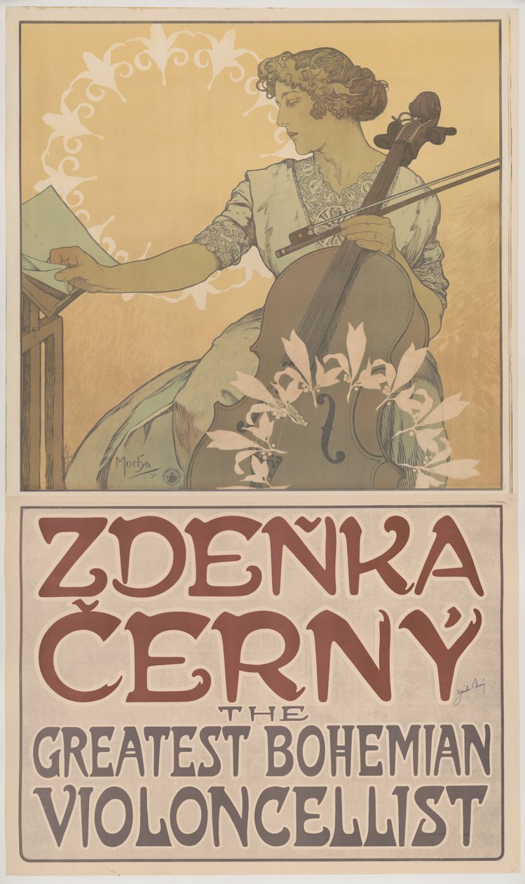 Zde? Ka? Erný, den største bohemske cellisten, 1913 av Alphonse Mucha