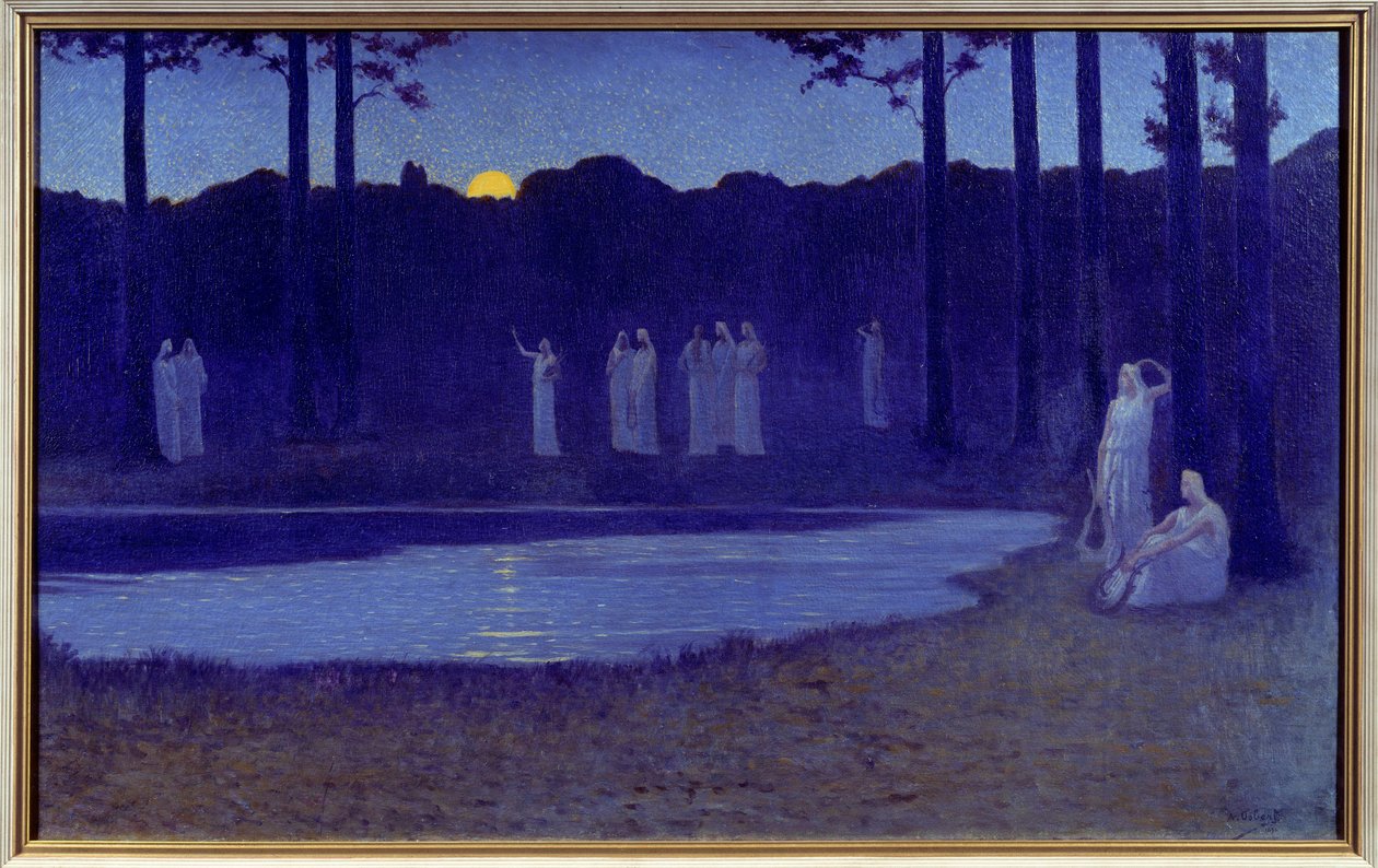 Symbolikk: "" Chants de nuit"" Maleri av Alphonse Osbert (1857-1939) 1896 Søn. 0,77x1,24 m Paris, musee d
