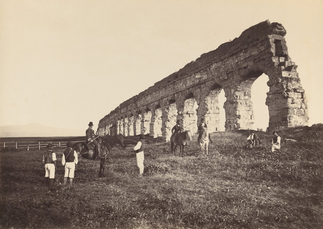 [Menn på hest av romersk akvedukt], 1860-tallet. av Altobelli and Molins.