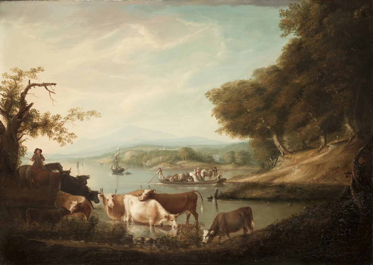 Et rolig vanningssted - omfattende og grenseløs scene med storfe, 1816 av Alvan Fisher