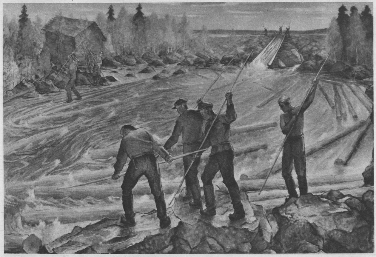 Treflåter. Beskrivelse i henhold til kilder Engelsk: Tømmer flytende i Finlandn av Alvar Cawén