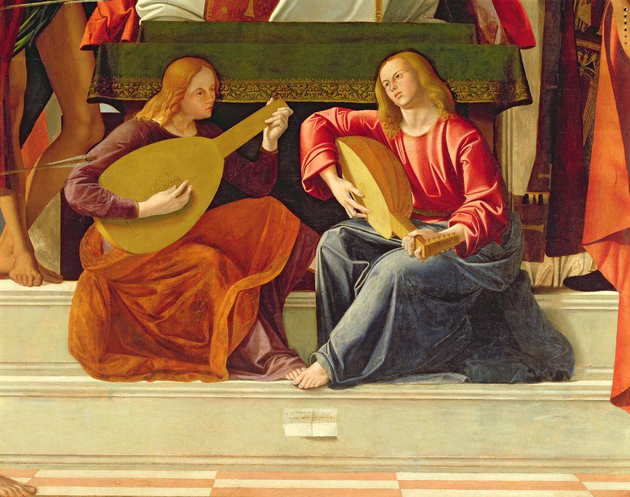 Englemusikerne, fra altertavlen til Saint Ambrose (detalj av 230093) av Alvise Vivarini