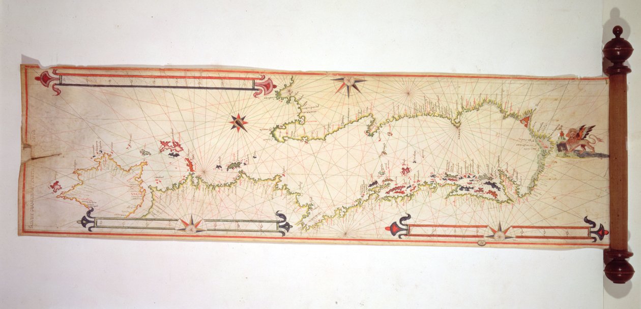 Miniatyr nautisk kart over Adriaterhavet, 1624 (pergament) av Alvise Gramolin