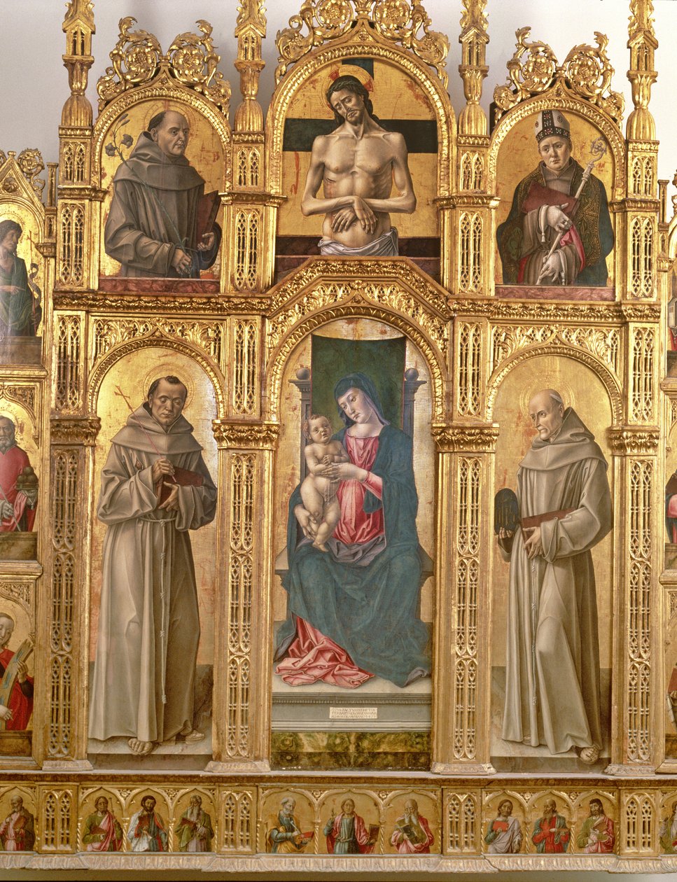 Madonna og barn med hellige (tempera på panel) av Alvise Vivarini