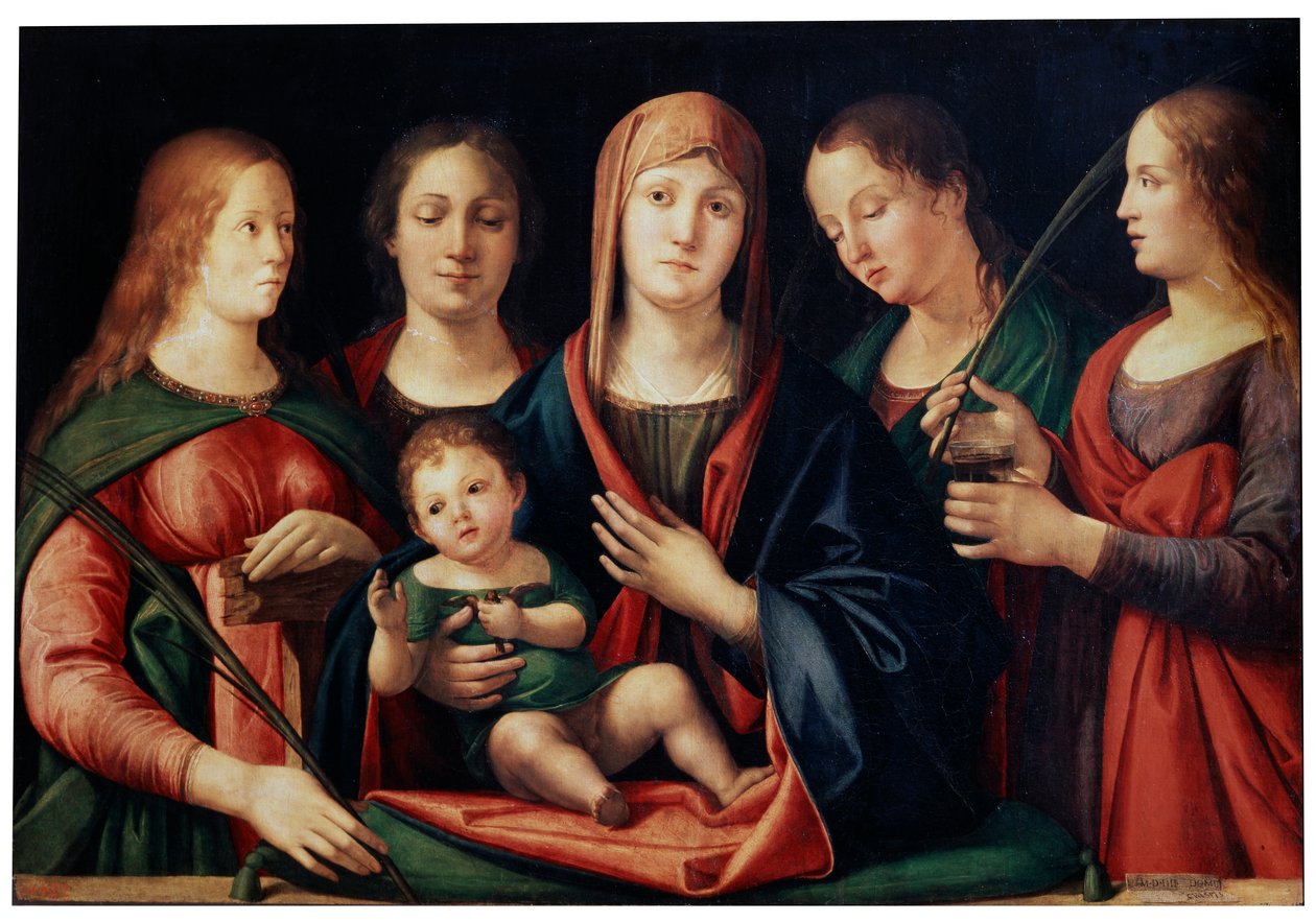Madonna og barn med Mary Magdalen, Saint Catherine and two Saints, 1504 av Alvise Vivarini