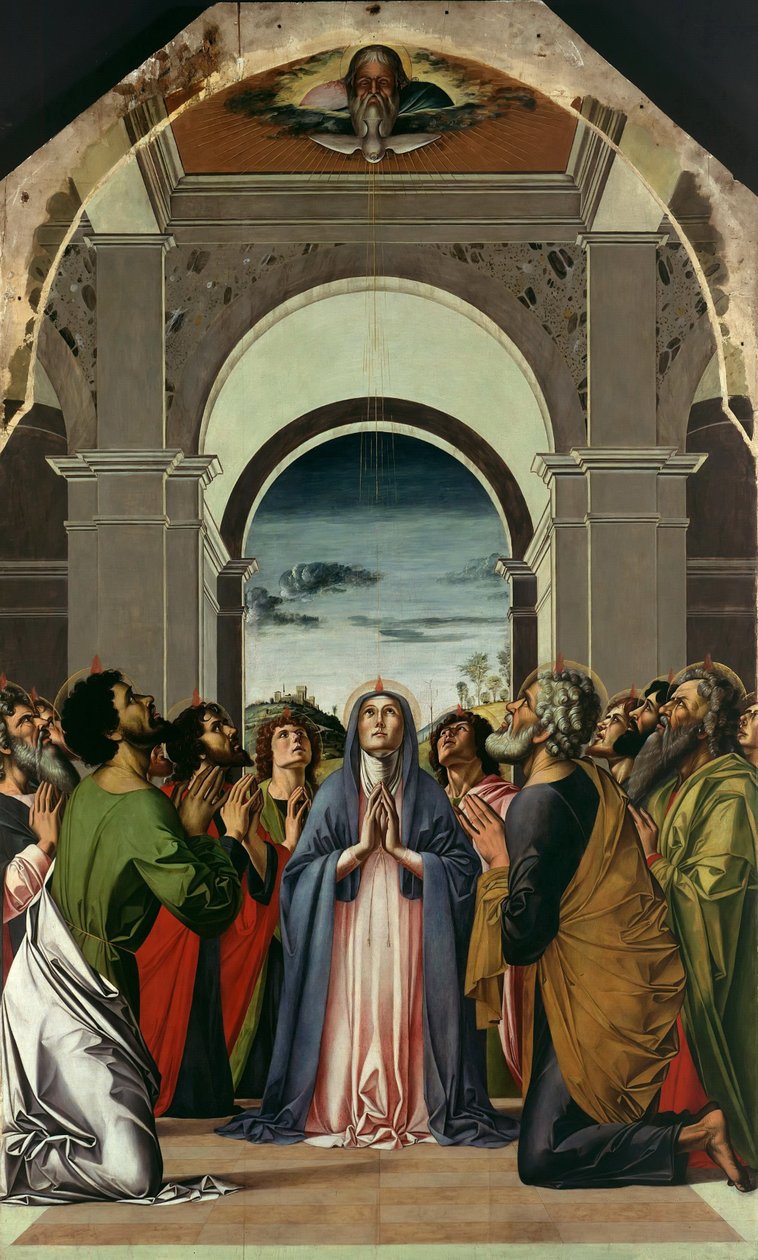 Den Hellige Ånds nedstigning. Sentralpanel av Polyptich av pinsen, ca 1475 av Alvise Vivarini