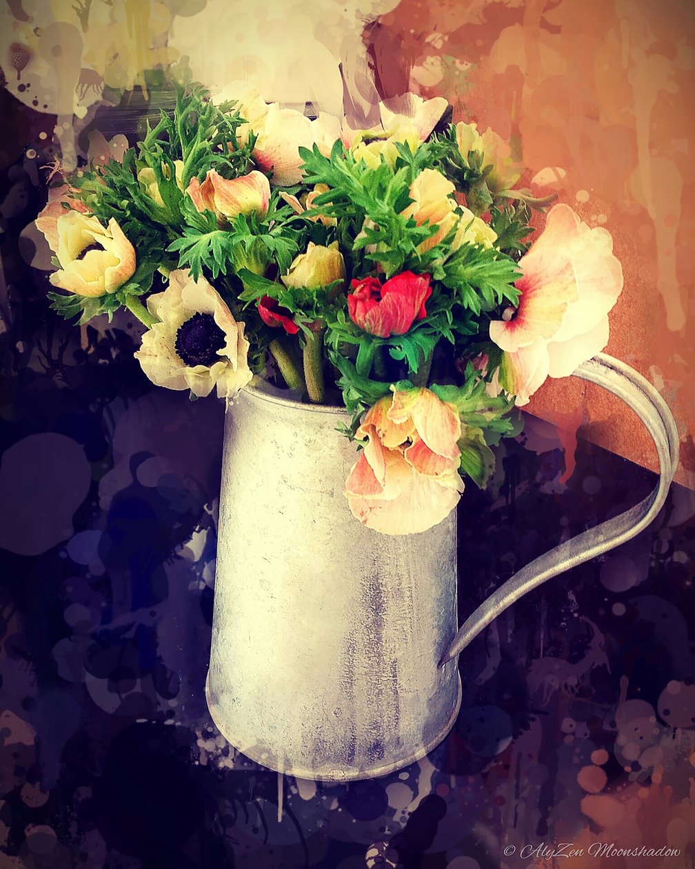 Anemones in Jug, 2014, (digital mixed media phoneography) av AlyZen Moonshadow