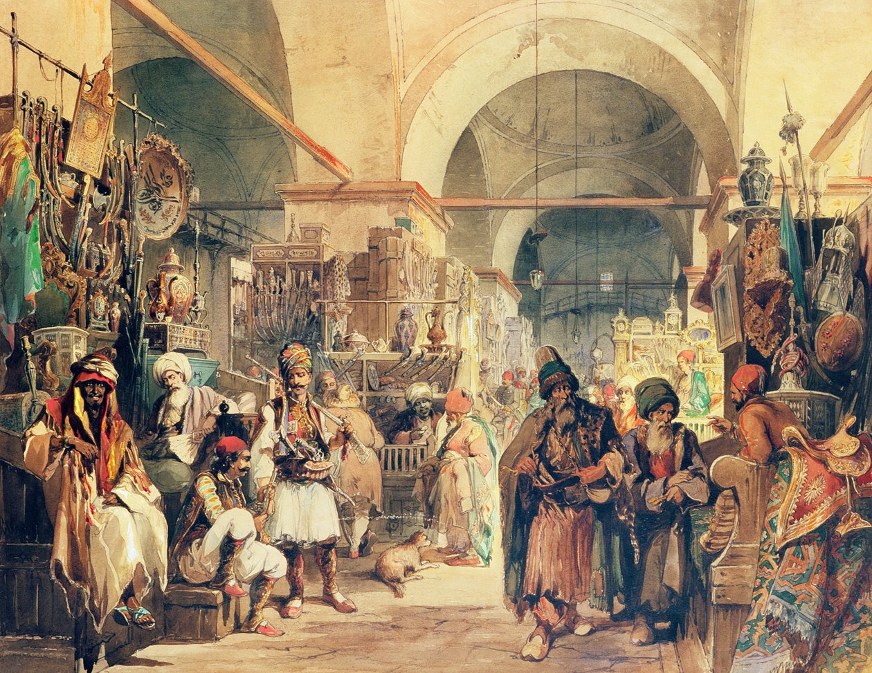 En tyrkisk basar, 1854 (blyant og wc på papir) av Amadeo Preziosi