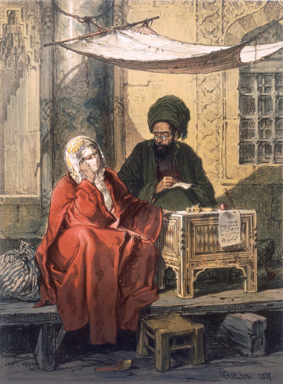 Brevskriving, 1858 av Amadeo Preziosi