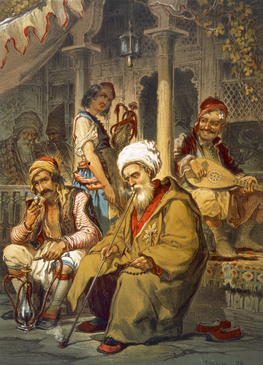 Scene på en kafé, 1865 av Amadeo Preziosi