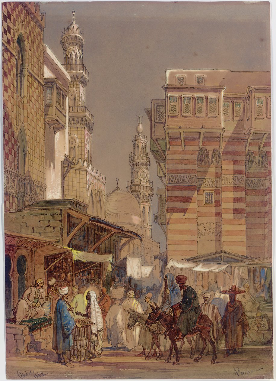 Markedsdag på Mu"izz id-Din li-Lah, gamle Kairo, 1862 av Amadeo Preziosi