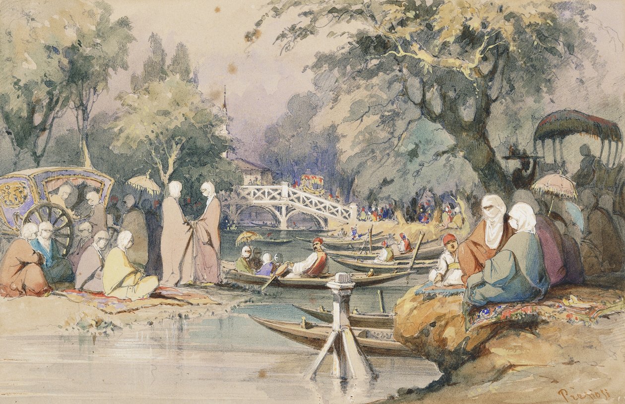 Tyrkere ved Temple of Sweet Waters, Konstantinopel, av Amadeo Preziosi