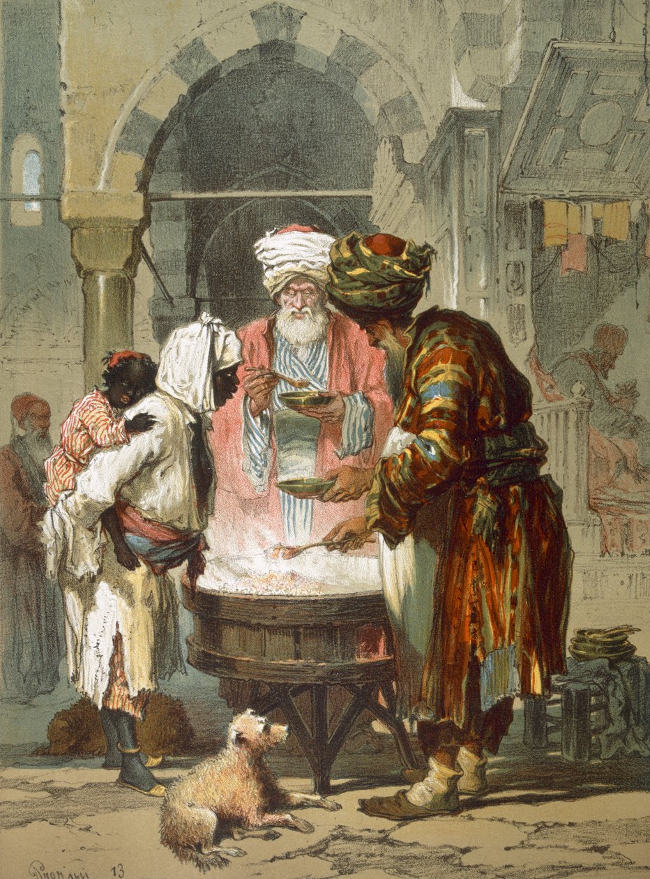 Kvinne ved en gatefontene Sebil, pub. 1865. av Amadeo Preziosi