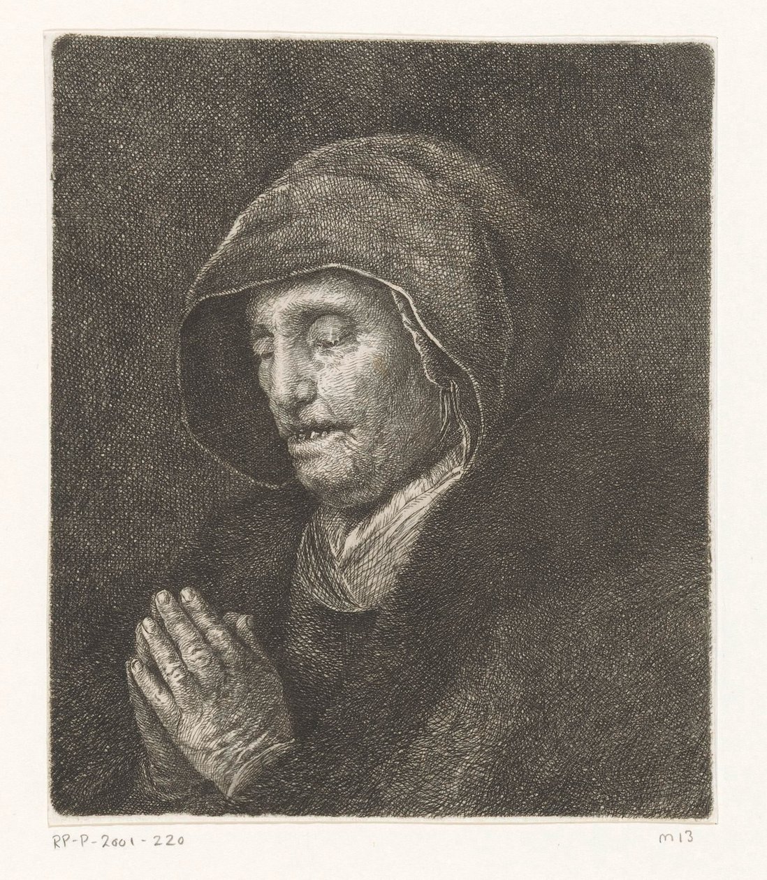 Gammel kvinne ber (Rembrandts mor) av Amalie Baader