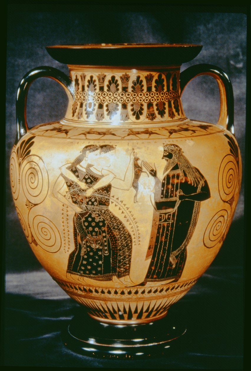 Attisk svart figuramfora som viser en dionysisk scene, 540–530 f.Kr. (lertøy) av Amasis Painter
