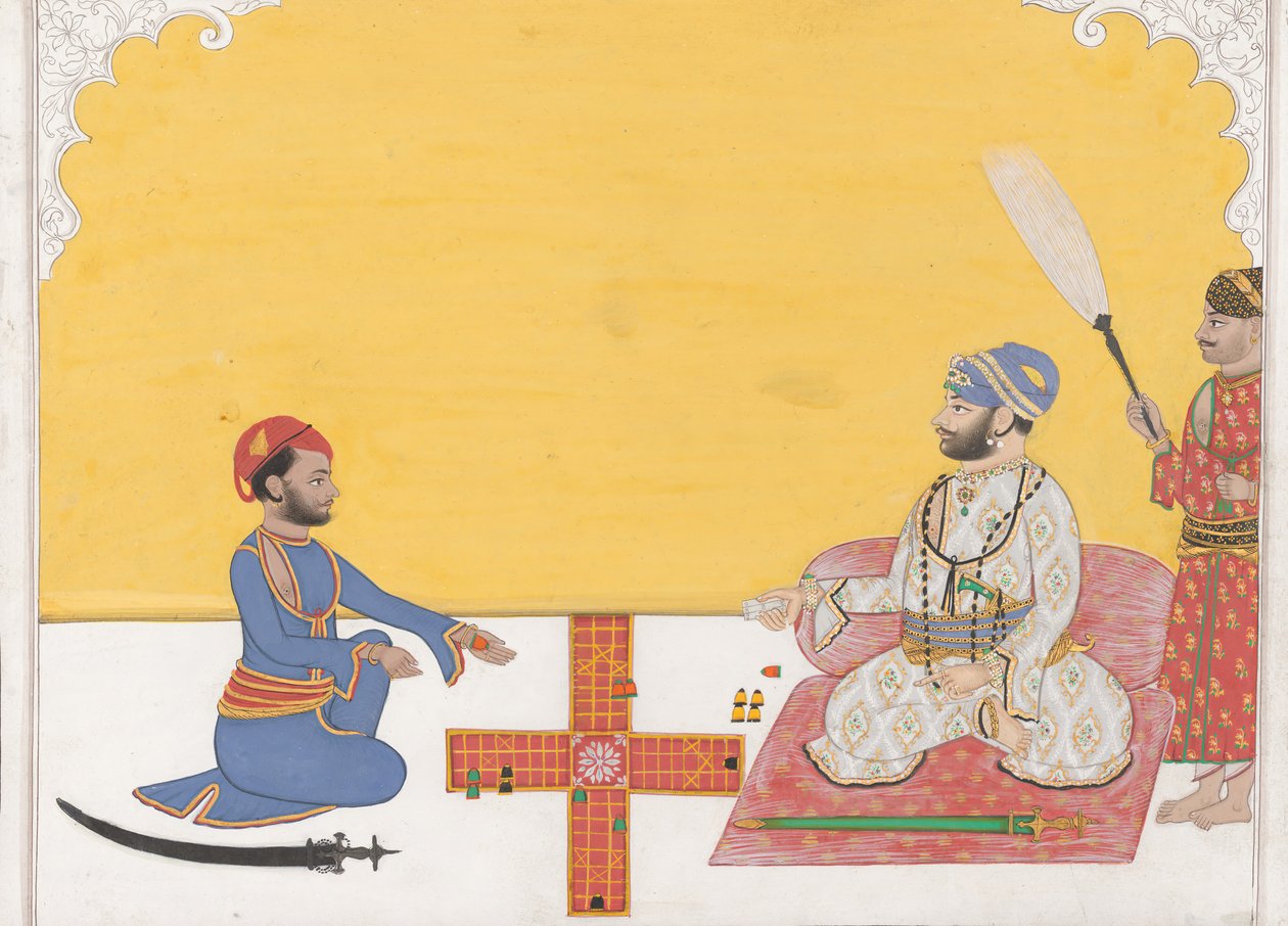 Maharaja Sovan Singh spiller Pachisi, K. 1868. av Ambav