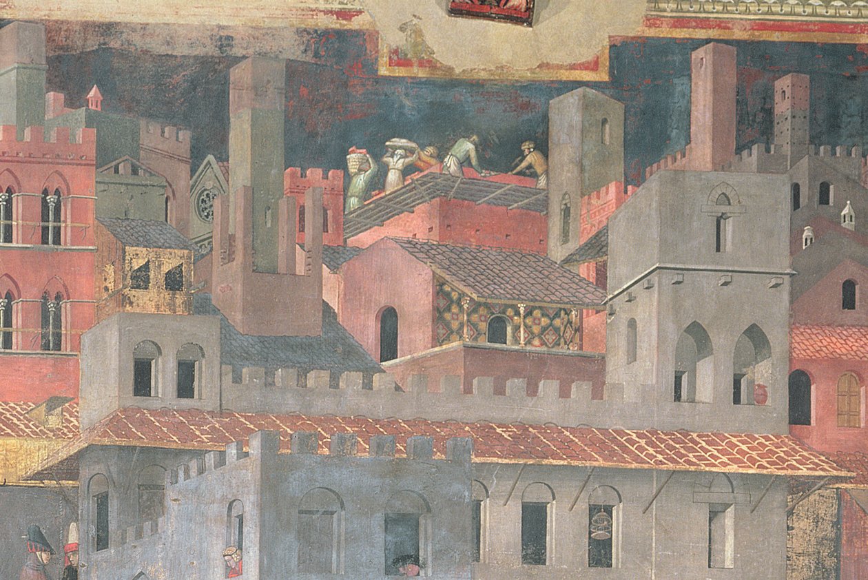 Detalj av god regjering i byen, freskomaleri fra 1338-40 av Ambrogio Lorenzetti