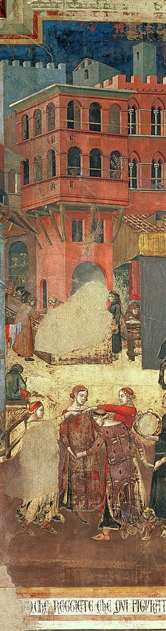 God regjering i byen, 1338-40 detalj av 57868 fresco av Ambrogio Lorenzetti