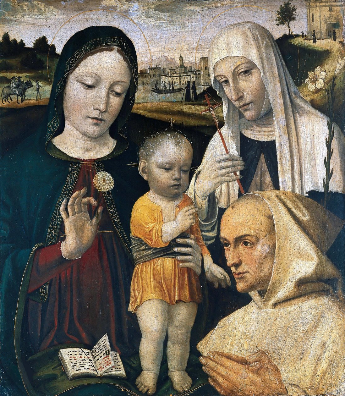 Madonna og barn, Saint Catherine av Siena og en karteusisk munk, ca. 1490. av Ambrogio Bergognone
