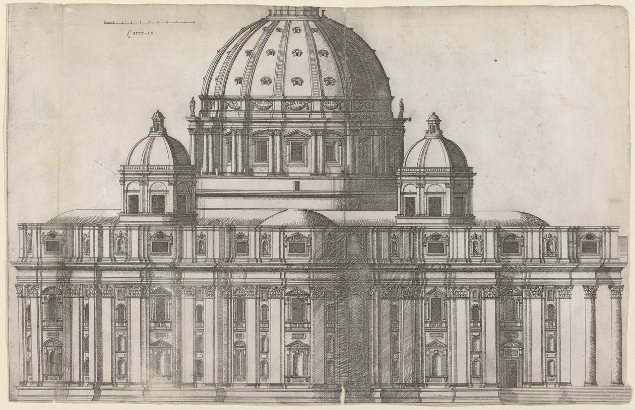 Langsgående utsikt over Peterskirken, Roma av Ambrogio Brambilla, after Michelangelo