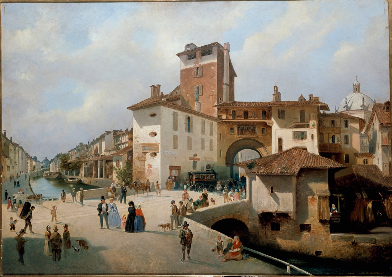 Utsikt over Ticinese gate, Milano (maleri av Ambrogio Fermini