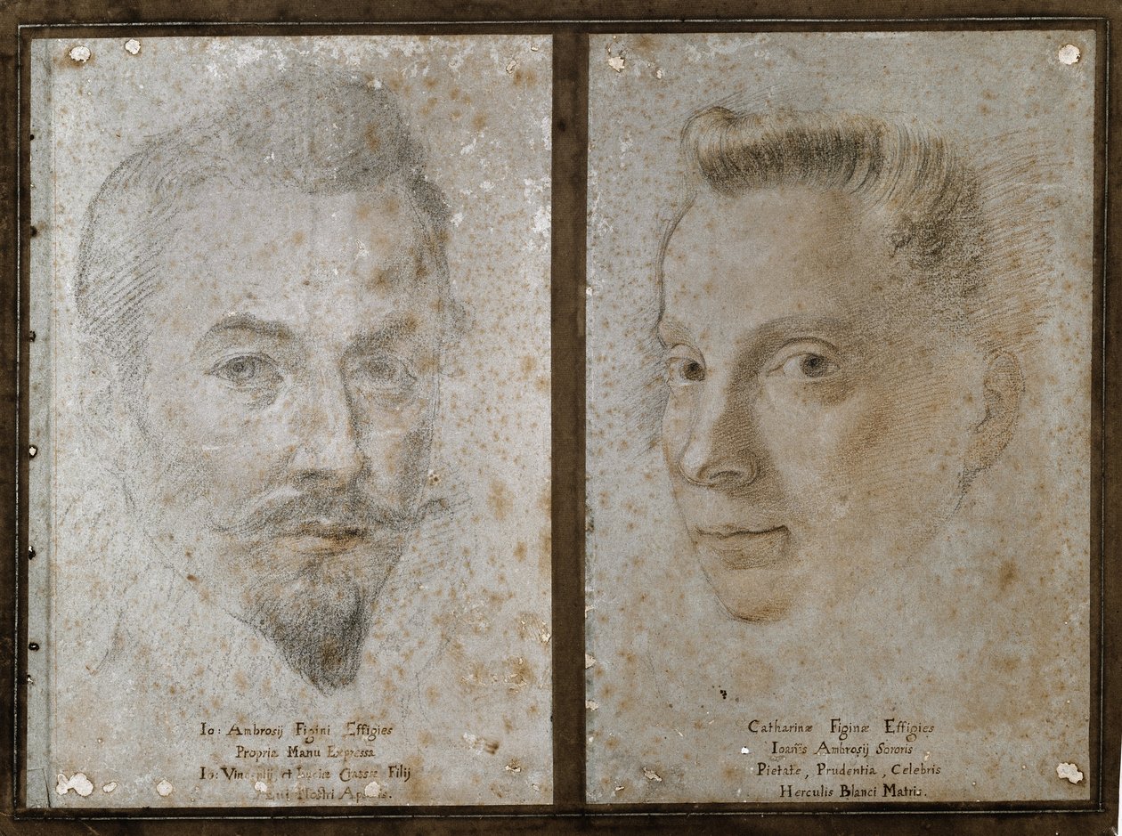 Selvportrett og portrett av søsteren til maleren (Tegning av Ambrogio Giovanni Figino