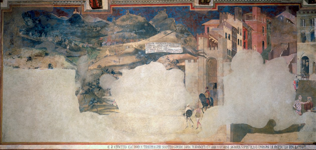 Allegory of Bad Government, detalj fra Sala della Pace i Palazzo Pubblico, Siena av Ambrogio Lorenzetti