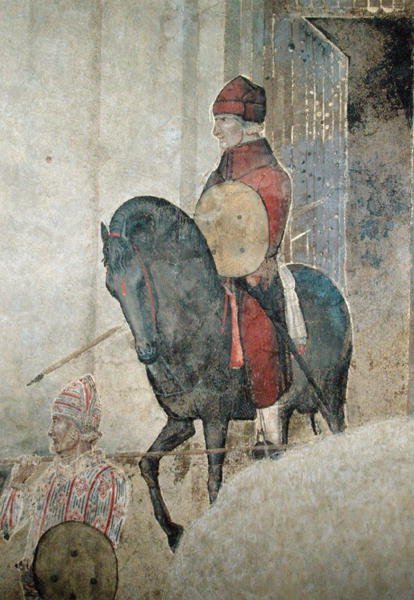 Allegory of Bad Government, detalj av en væpnet rytter av Ambrogio Lorenzetti