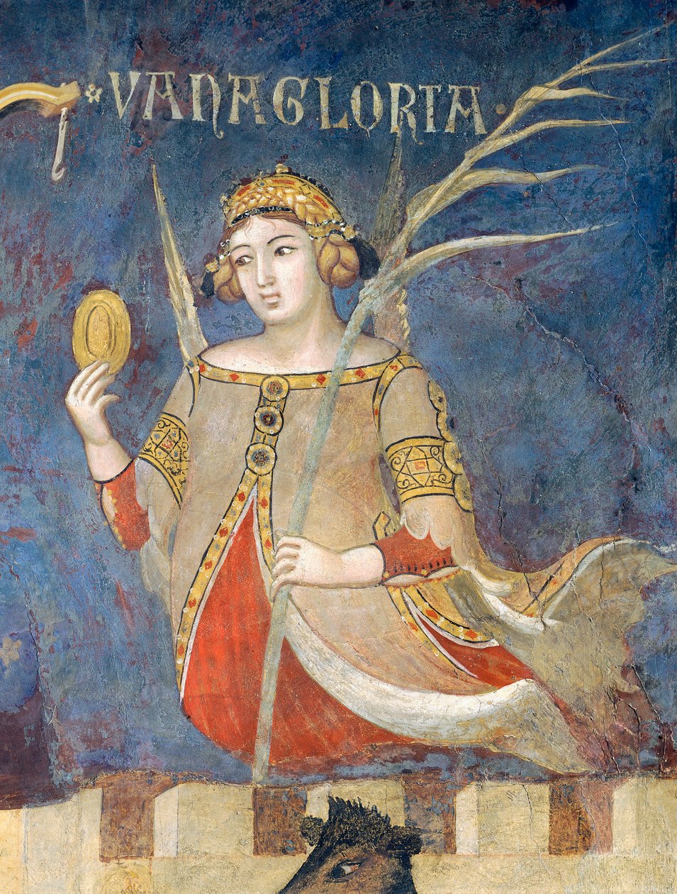 Allegori om dårlig regjering, ærefrykt, detaljer fra allegori og virkninger av god og dårlig regjering i by og land av Ambrogio Lorenzetti
