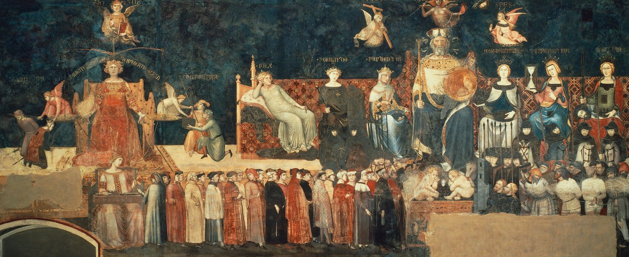 Allegory of Good Government, detalj fra Allegory og effekter av god og dårlig regjering i by og land av Ambrogio Lorenzetti